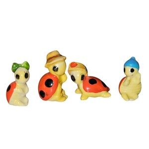 Josef Originals Ladybug Family Rare Set of 4 Mom Dad And Kids With Hats Japan